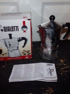 New 3 cup Bialetti MOKA Express Espresso Maker (Discolored due to getting wet)
